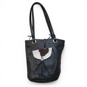 Carol Risley Black Leather Bucket Bag | Hair-On-Hide Accent | USA Made